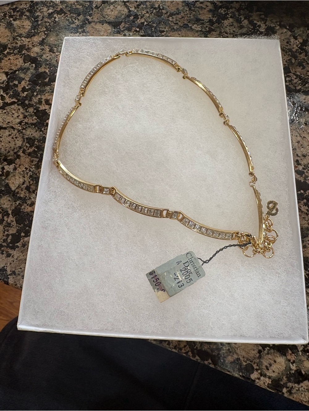 Brand new Christian Dior gold-tone crystal bar link choke